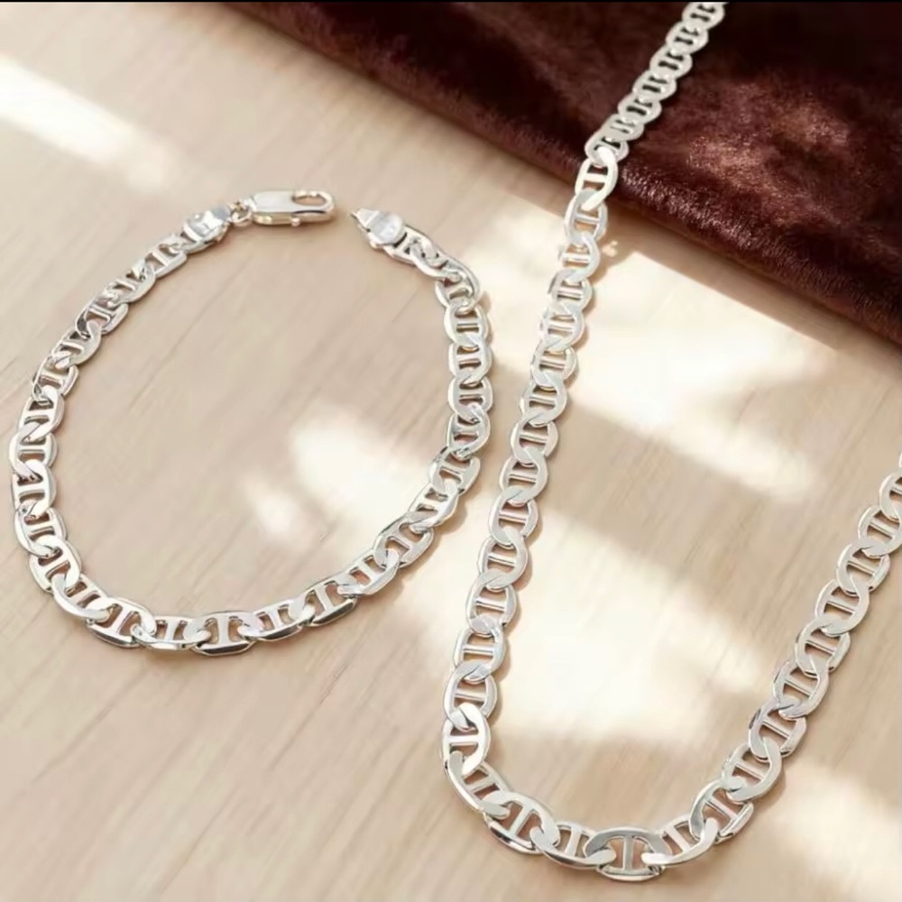 Sterling Silver Chain Necklace and Bracelet Set